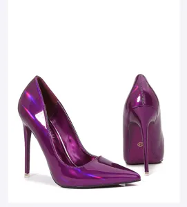 Purple patent leather pointed toe stiletto high heels pumps for women party club shoes