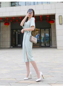 Detailed view of women elegant chunky high heels shoes, stylish outdoor wearing presentation.