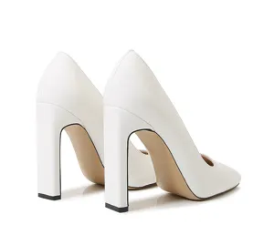 White square toe block high heels women fashion pumps elegant wedding shoes detail view