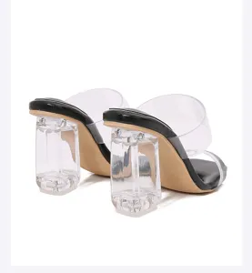 Mujeres sandalias tacón alto transparentes, zuecos tacón cristal grueso sexy zapatos verano.