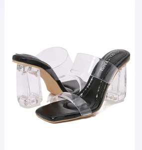 Nuevos sandalias de verano con tacón alto y correa transparente, zapatos sexys de tacón ancho