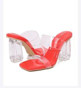 Nuevos sandalias de verano con tacón transparente para mujeres elegantes zapatos altos