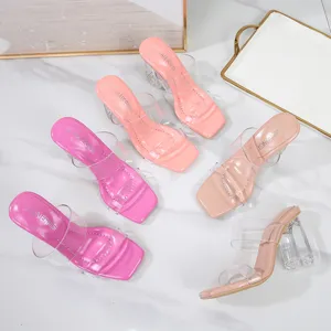 Nuevos zapatos de verano para mujer con tacón alto transparente y tacón grueso