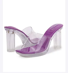 Women transparent chunky heel mules purple summer stylish high heels fashion sandals