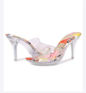 Sandalias de tacón alto transparentes para mujer verano punta abierta zapatos mules 35