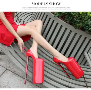 Extreme platform high heels detail, glossy patent leather stiletto for pole dancing parties.