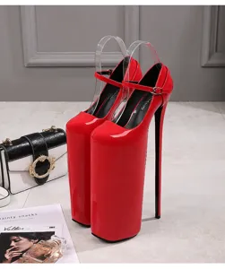 Red patent leather extreme high heels platform pumps pole dancing sexy club shoes women