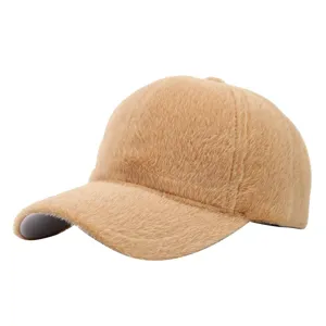 Casquette de baseball en peluche de vison synthetique, chaude et epaisse, kaki pour unisexe.