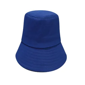 Classic solid blue cotton bucket hat for men, casual outdoor sun protection fishing cap.