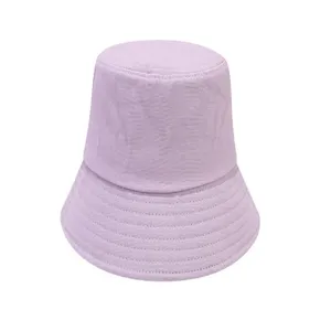 Plain purple cotton bucket hat for men and women, casual outdoor sun protection fishing cap.