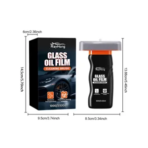 Detailed view of RAYHONG glass oil film cleaning brush with clear dimension measurements.