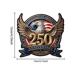 Gedetailleerd overzicht van de Amerikaanse adelaar autosticker 250e verjaardag, afmeting 12x13cm.