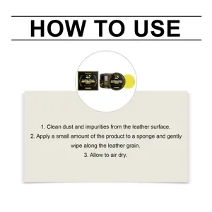 Brunizo leather care cream usage guide showing cleaning steps for auto and home leather items.