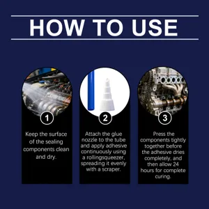 Graphique de détail du guide d'application de mastic pour moteur avec 3 étapes claires.