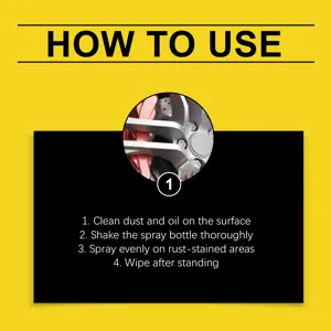 Vue détaillée montrant les instructions d'utilisation étape par étape du spray antirouille.