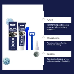 Vue détaillée du kit de mastic d'étanchéité avec PVA-217, glycérine et divers outils pratiques.