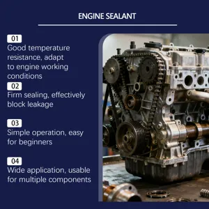 Détail de mastic pour moteur montrant résistance thermique et étanchéité pour véhicule.