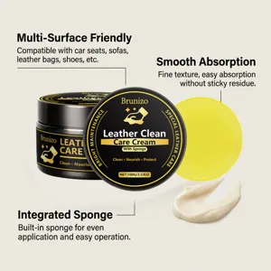 Brunizo leather care cream 100g with sponge for car seats, sofas, bags, and shoes cleaning.