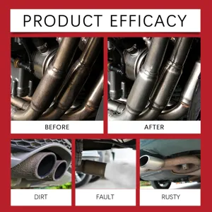 Image de détail comparant l'efficacité de réparation et nettoyage de tuyau d'échappement auto clair.