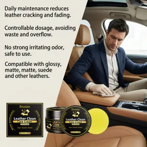 Brunizo leather care cream for car seats, 3-in-1 cleaning and conditioning paste with sponge.