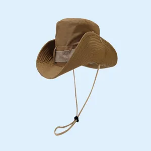 Chapeau de soleil de randonnée extérieur à large bord, maille respirante et jugulaire.