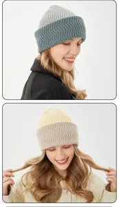 Berretto in maglia bicolore cappello caldo invernale elegante blocco di colore casual