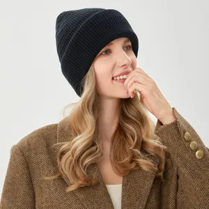 Black ribbed knit beanie for autumn and winter, warm and stylish daily wear for adults.
