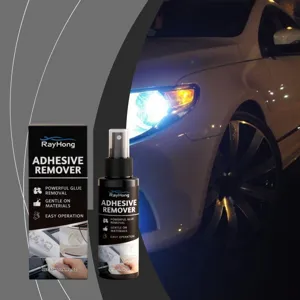 Adhesive remover spray detail showing 50ml bottle and box packaging with cleaning formula.