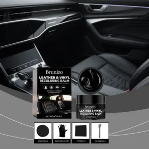 Brunizo black leather recoloring balm set for car seats and sofas repair, scratch cover care.