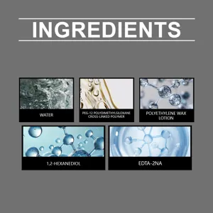 Grafico detallado del agente de cuidado de goma para autos Hikmarion con ingredientes clave.