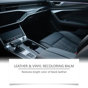 Leather recoloring balm for car seats, black leather scratch repair and color restoration cream.