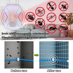 Vue détaillée de répulsif à nuisibles électronique avec émission d'ondes électromagnétiques.