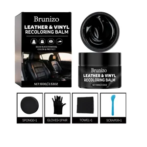 Brunizo Black Leather Recoloring Balm Kit Car Seat Sofa Scratch Repair Restoring Cream With Sponge Gloves Towel Scraper