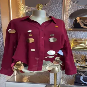 Cross-border European American style long sleeve sequin blouse and A-line skirt two-piece set.