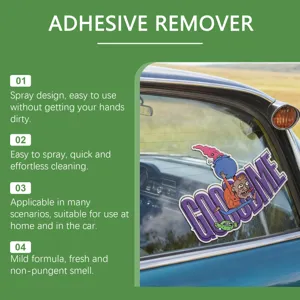 Adhesive remover spray for car and home, fast and effective glue residue cleaner with mild formula.