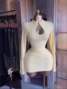 Long sleeve cutout jacquard minidress sexy sweet dress for women fashion apparel stylish wear