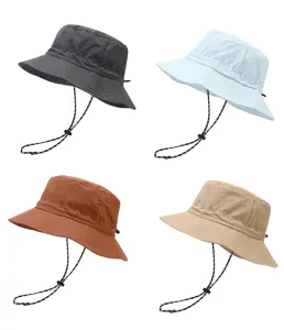 Quick-dry bucket hat for summer outdoor sun protection with windproof chin strap 4 colors