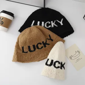 Sombrero de cubo de felpa de otoño invierno para mujer, gorro de pescador cálido.