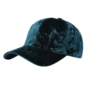 Korean style dark green velvet baseball cap for women and men, retro casual curved brim hat.