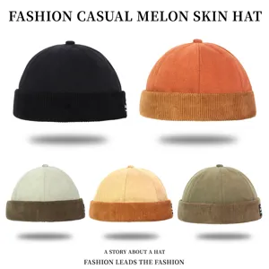 Retro Corduroy Patchwork Docker Muts Voor Mannen Vrouwen Japanse Stijl Letter Label Meloen Huid Hoed Casual Herfst Winter Warm Landheer Kap
