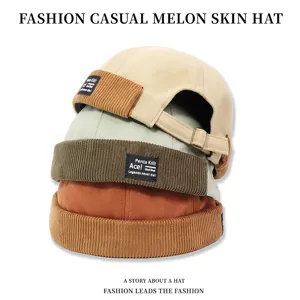 Retro ribfluwelen docker muts, casual melonenhoed zonder klep met verstelbare sluiting.