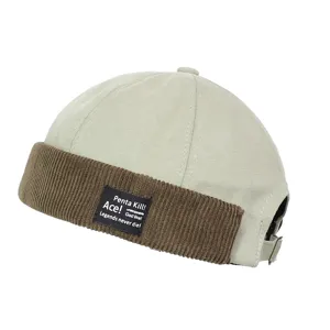 Retro Corduroy Patchwork Docker Cap Unisex Vintage Opgerolde Manchet Hoed