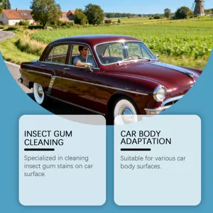 Car insect gum cleaner for daily easy cleaning of gum stains and brightening car body surfaces.