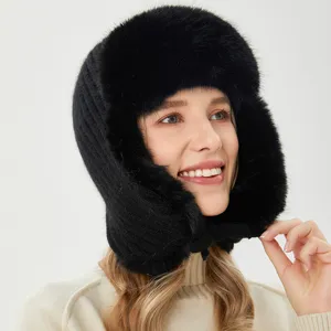Femme Hiver Chaud Fausse Fourrure Chapeau Trappeur Coupe-Vent Oreillette Bonnet Détail
