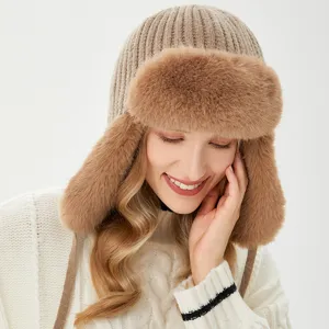 Chapeau bomber en peluche d'hiver pour femme, bonnet trappeur chaud et coupe-vent extérieur.