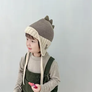 Carino berretto in maglia con dinosauro per neonati, caldo cappello per autunno e inverno.