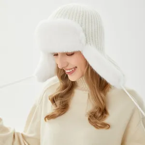 Bonnet ushanka d'hiver en fausse fourrure blanche avec oreillettes, chapeau chaud coupe-vent