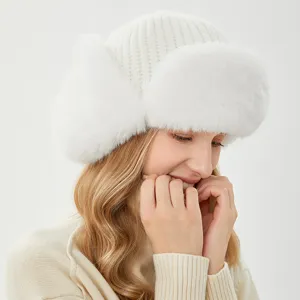 Chapeau trappeur en peluche chaude d'hiver pour femmes, bonnet coupe-vent cyclisme en plein air.