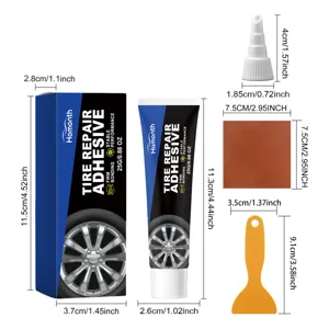 HOMONTH car tire repair adhesive kit with glue tube and complete tool size specifications.