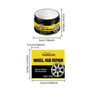 Crema riparazione cerchioni HOMONTH barattolo 50g con guida dimensioni per graffi auto.